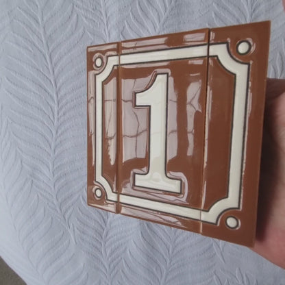 Hand-painted French-Styled Ceramic Brown House Number Tiles 11 x 5.5 cm