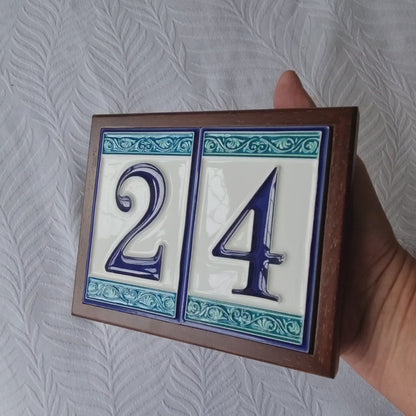 Hand-painted Italian Greek-styled house number tiles 11 x 7cm