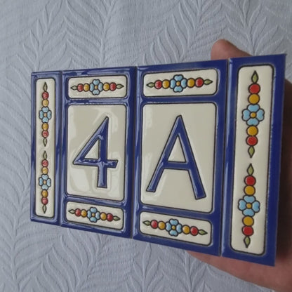 Atalaya m-7 Blue Hand-Painted Ceramic House Number Tiles 11 x 5.5cm