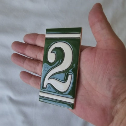 Hand-Painted Green French Ceramic House Number Tiles 11 x 5.5cm