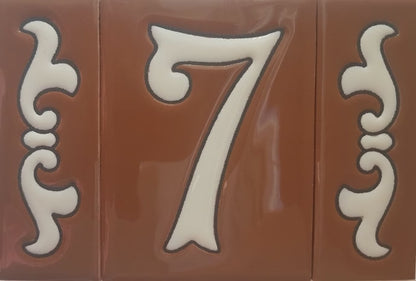 Hand-Painted Cerami House Number Tiles 10 x 7.5cm Costa Brown & White Design
