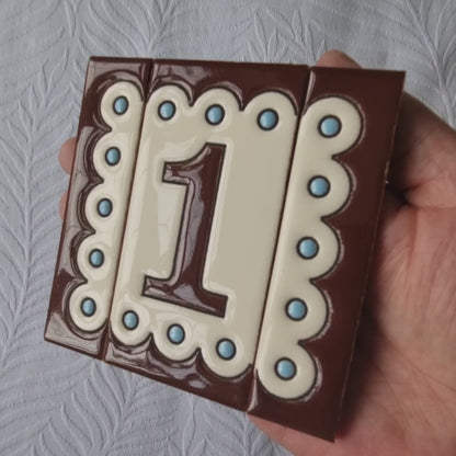 M-8 Spanish Hand-painted Ceramic house number tiles 11 x 5.5 cm or 2.16 x 4.33"