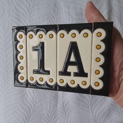 Spanish M-3 Hand-painted Ceramic Black House Number Tiles 11 x 5.5cm