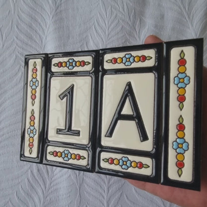 Hand-painted Atalaya M-5 Black Ceramic House Number Tiles 11 x 5.5cm | 2.16 x 4.33 inch