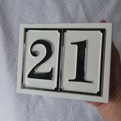 Hand-painted Italian-styled Black and White Ceramic House Number Tiles 11 x 7 cm