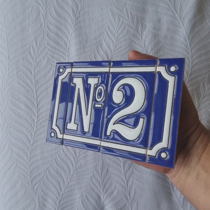 French Classic blue hand-painted ceramic house number and letter tiles 11 x 5.5 cm