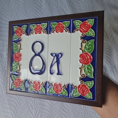 Handmade Italian Red Rose Ceramic House Number Tiles 10 x 3.3 cm