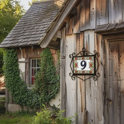 Hand-painted floral house number & letter tiles 2,87" x 1,38" 7.5 x 3.5 cm