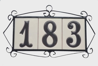 Hand-painted Costa Black & White Ceramic House Number Tiles 10 x 7.5cm