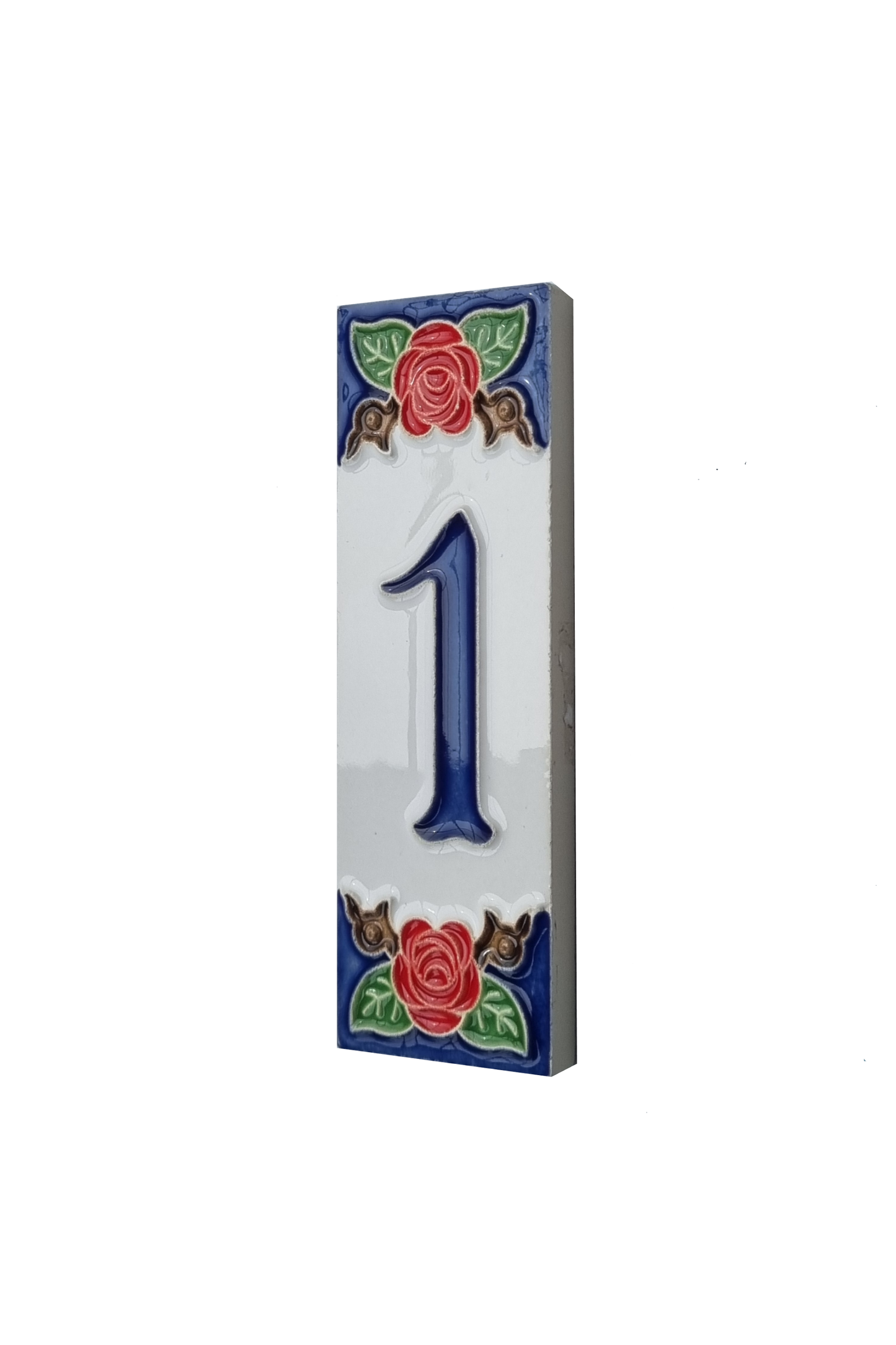 Handmade Italian Red Rose Ceramic House Number Tiles 10 x 3.3 cm