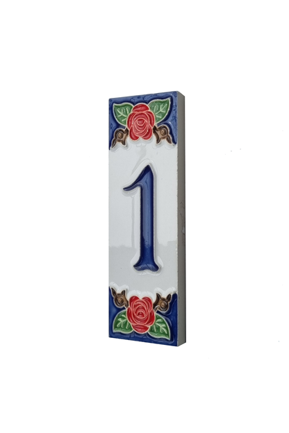 Handmade Italian Red Rose Ceramic House Number Tiles 10 x 3.3 cm