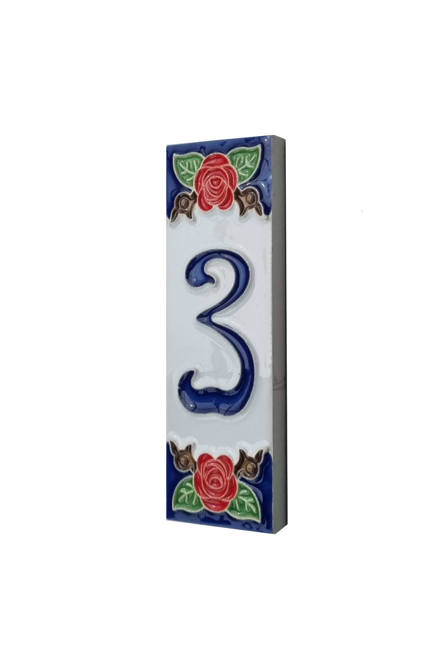 Handmade Italian Red Rose Ceramic House Number Tiles 10 x 3.3 cm