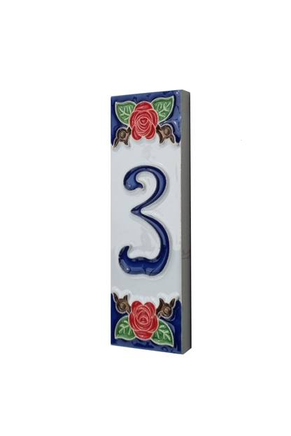 Handmade Italian Red Rose Ceramic House Number Tiles 10 x 3.3 cm