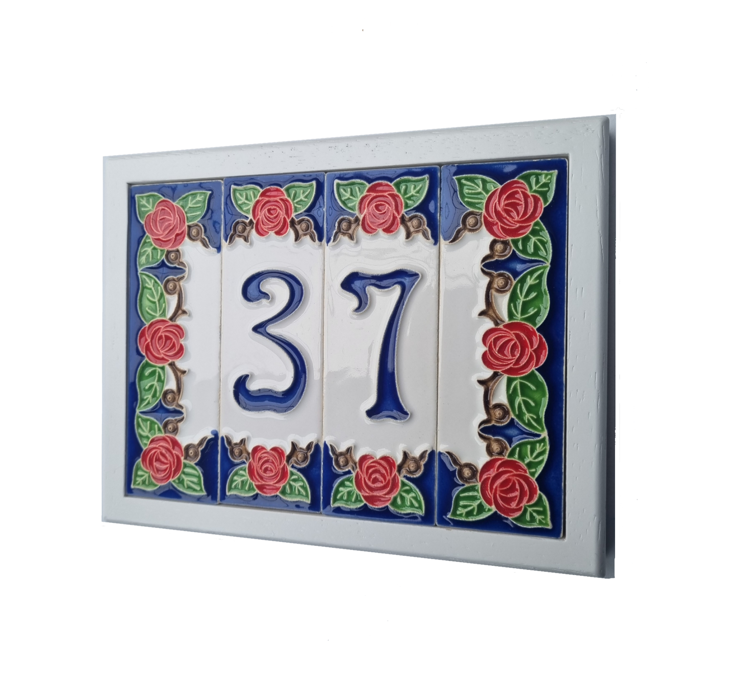 Handmade Italian Red Rose Ceramic House Number Tiles 10 x 3.3 cm