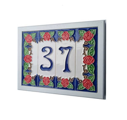 Handmade Italian Red Rose Ceramic House Number Tiles 10 x 3.3 cm