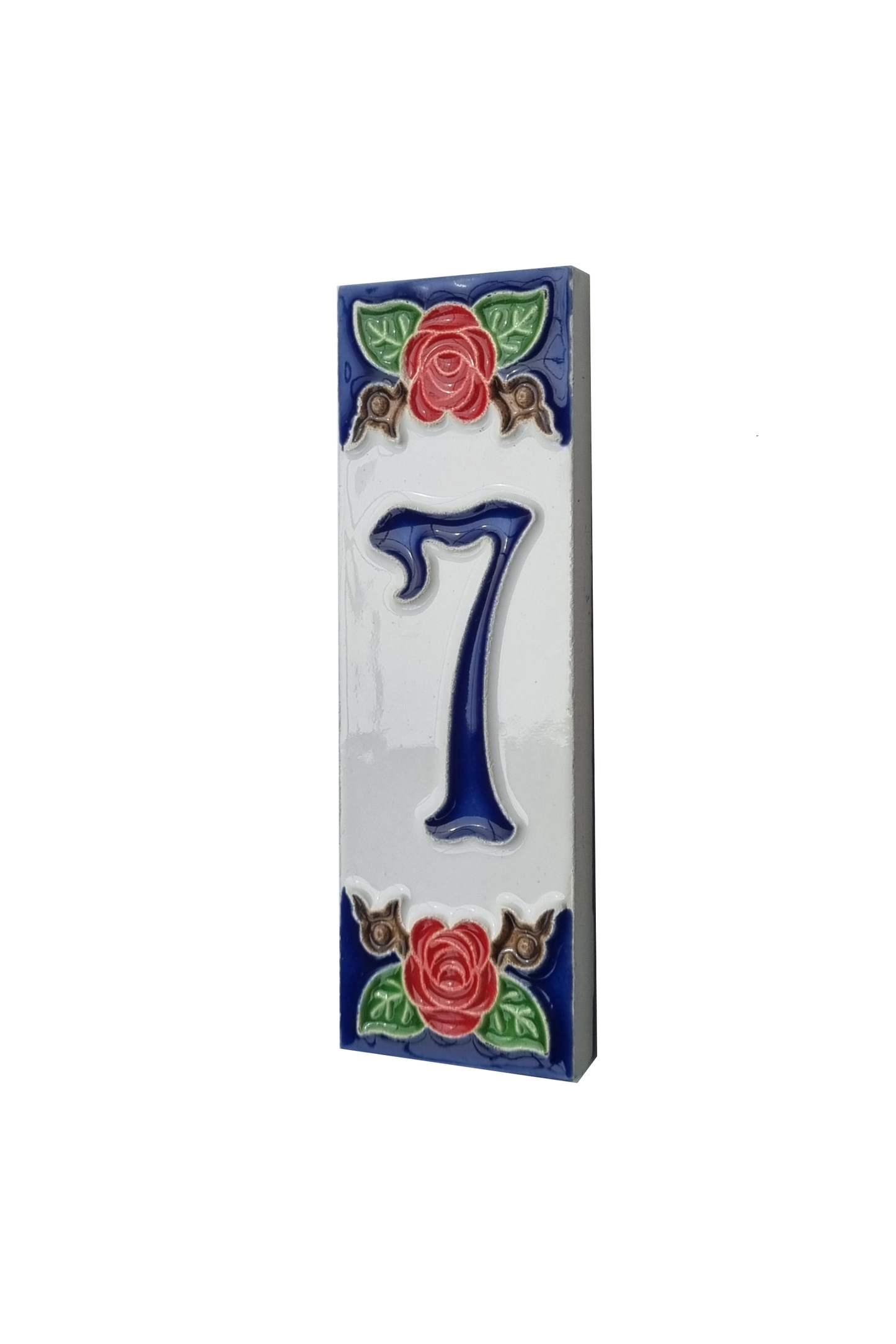 Handmade Italian Red Rose Ceramic House Number Tiles 10 x 3.3 cm