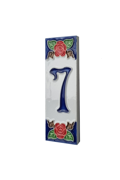 Handmade Italian Red Rose Ceramic House Number Tiles 10 x 3.3 cm