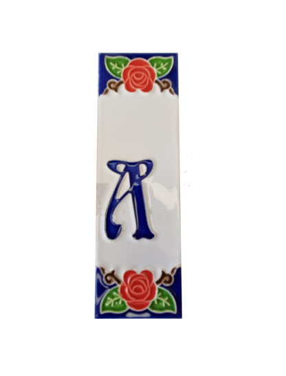 Handmade Italian Red Rose Ceramic House Number Tiles 10 x 3.3 cm