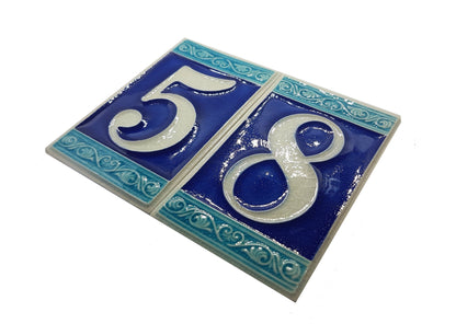 Hand-painted Italian Ceramic House Numbers Tiles | Roman Design | Tile Size: 11cm x 7cm