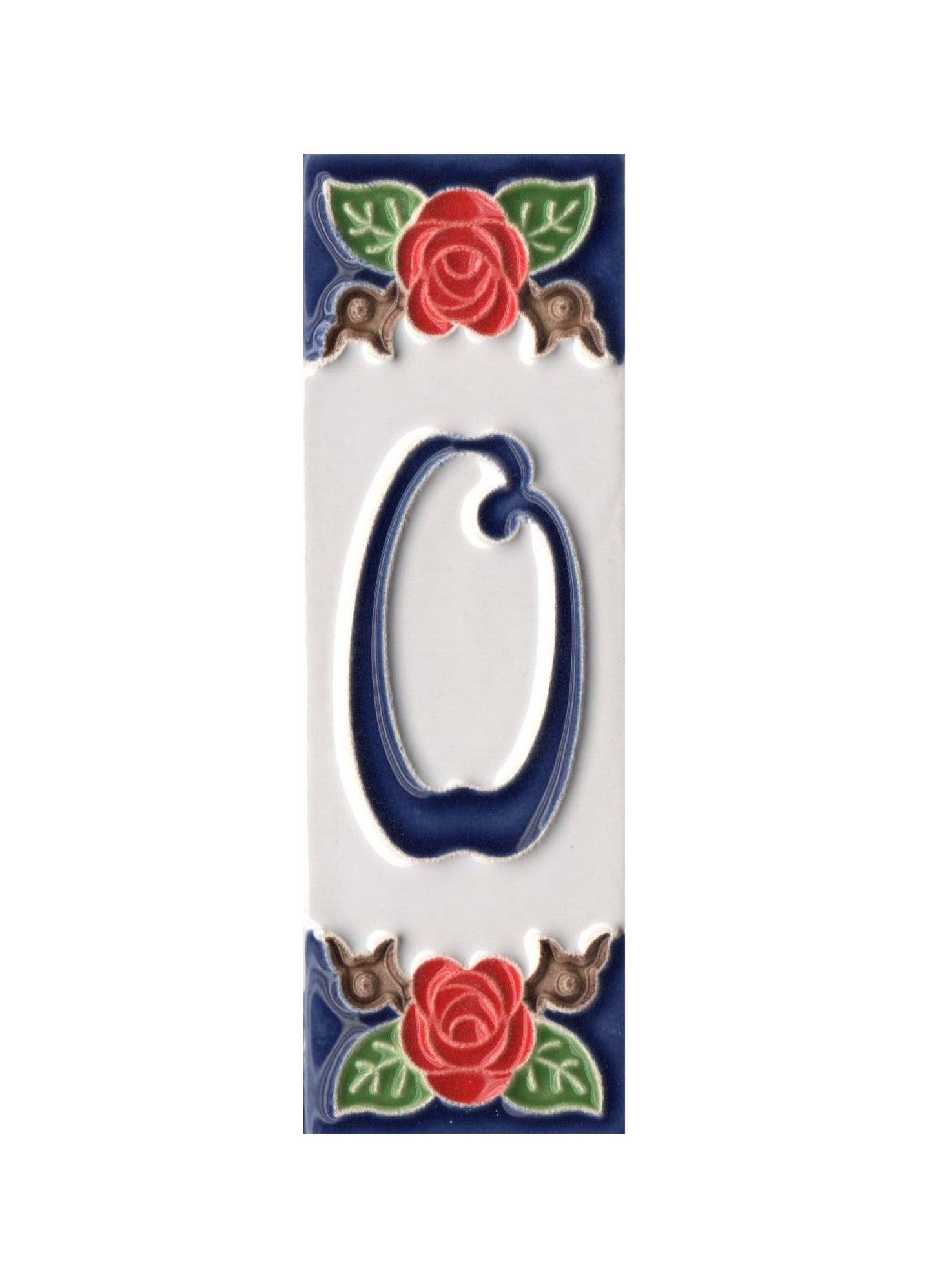 Handmade Italian Red Rose Ceramic House Number Tiles 10 x 3.3 cm