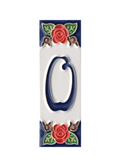 Handmade Italian Red Rose Ceramic House Number Tiles 10 x 3.3 cm