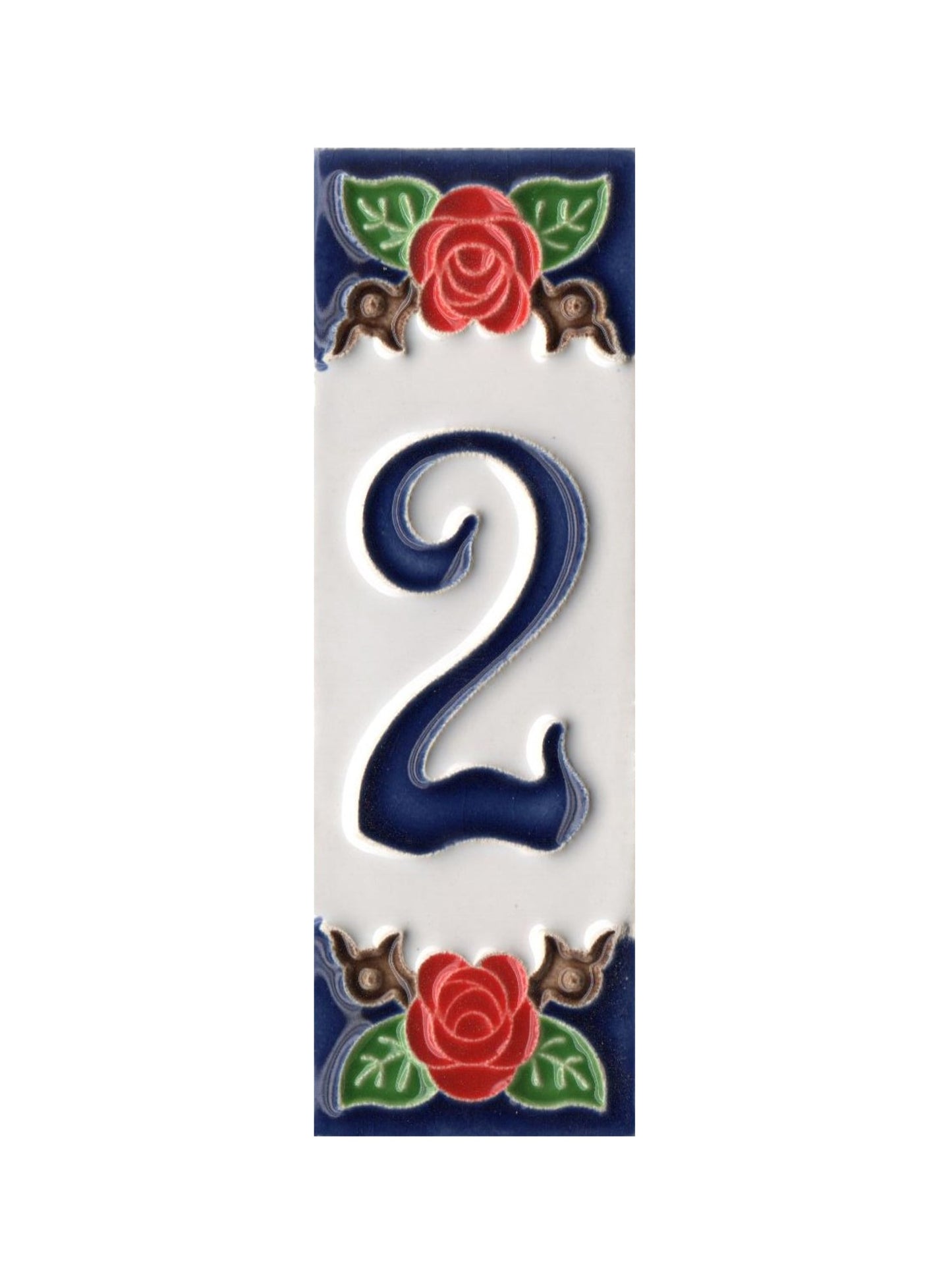 Handmade Italian Red Rose Ceramic House Number Tiles 10 x 3.3 cm