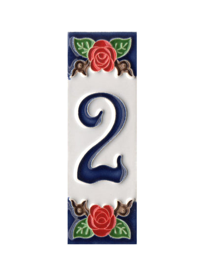 Handmade Italian Red Rose Ceramic House Number Tiles 10 x 3.3 cm