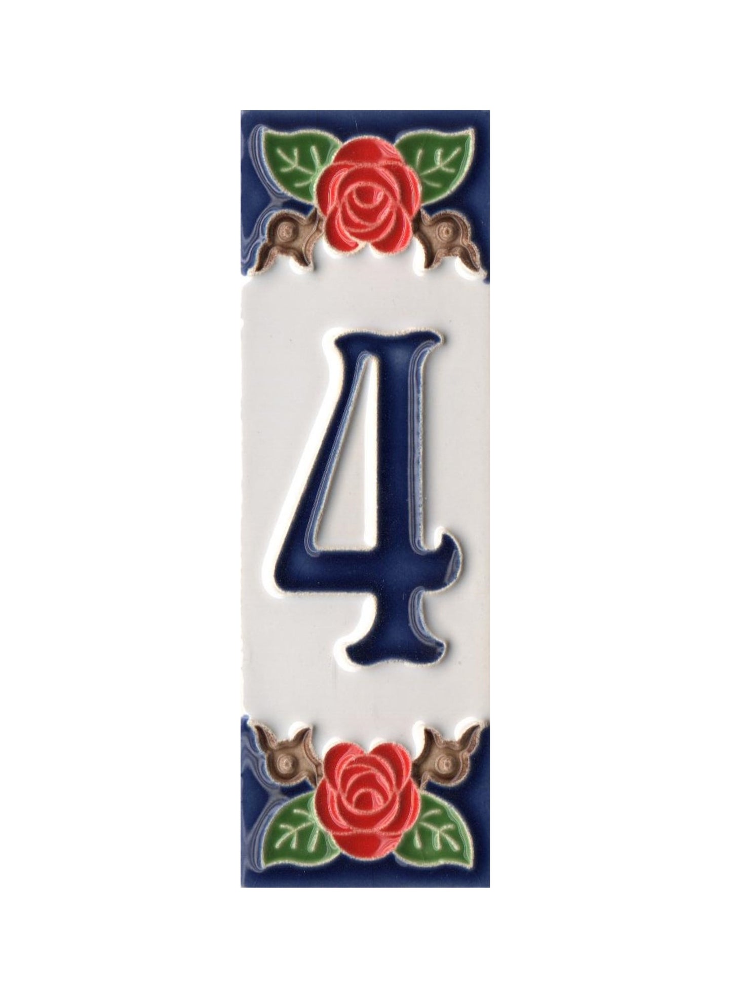 Handmade Italian Red Rose Ceramic House Number Tiles 10 x 3.3 cm