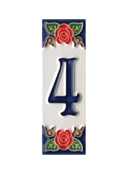 Handmade Italian Red Rose Ceramic House Number Tiles 10 x 3.3 cm