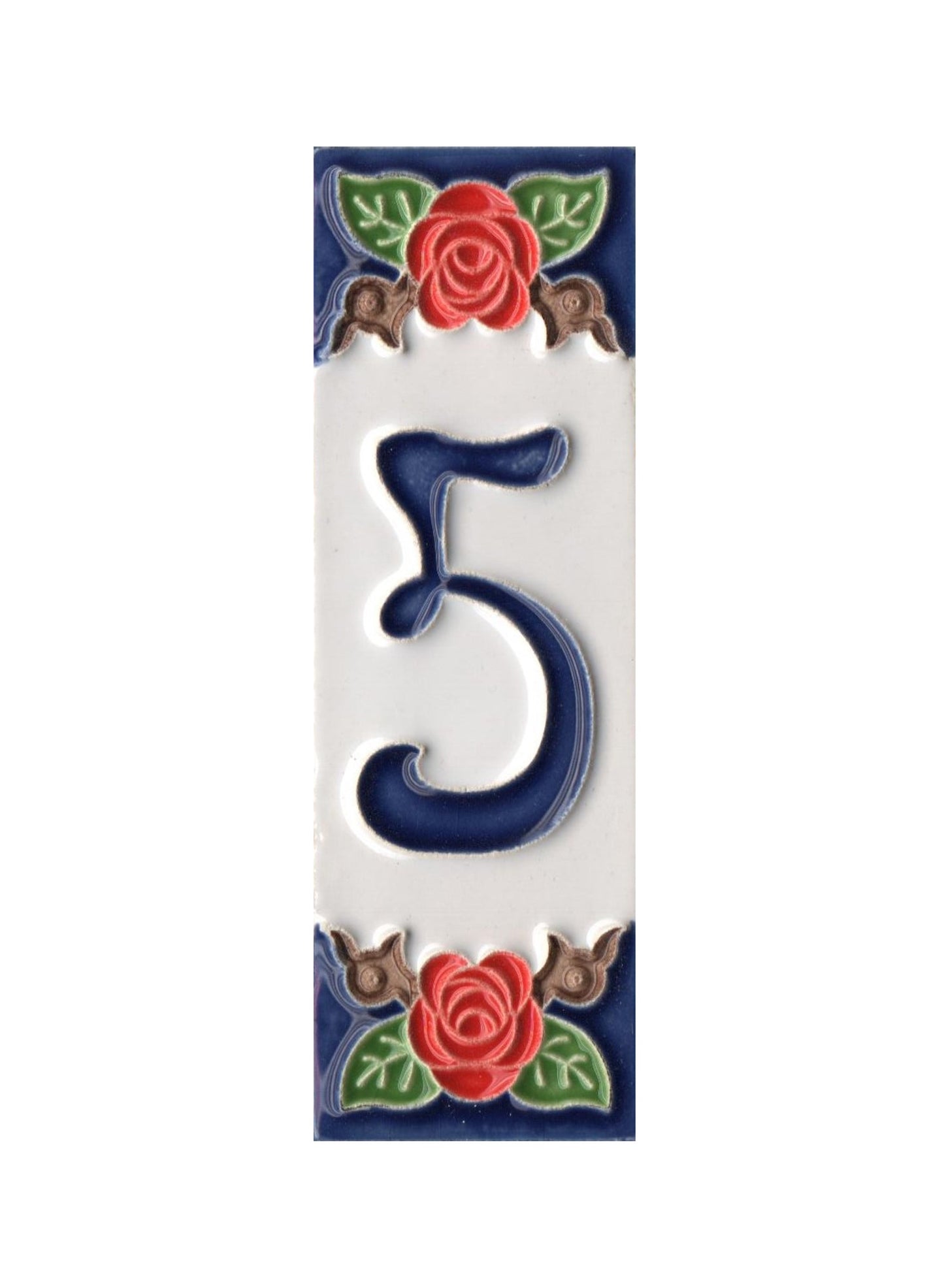 Handmade Italian Red Rose Ceramic House Number Tiles 10 x 3.3 cm