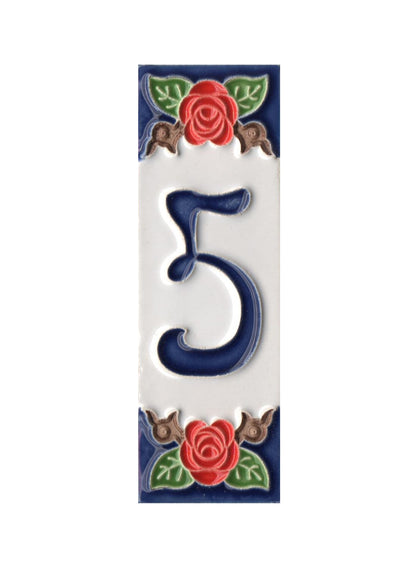 Handmade Italian Red Rose Ceramic House Number Tiles 10 x 3.3 cm