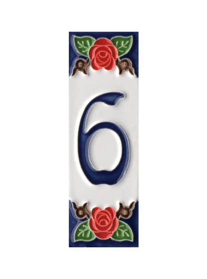 Handmade Italian Red Rose Ceramic House Number Tiles 10 x 3.3 cm