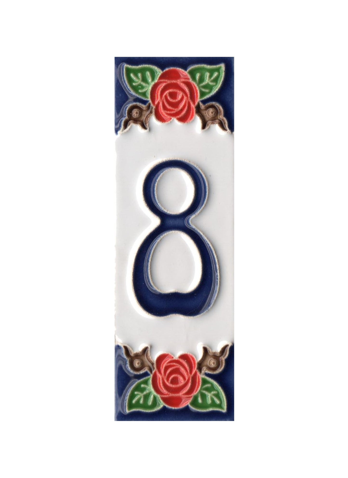 Handmade Italian Red Rose Ceramic House Number Tiles 10 x 3.3 cm