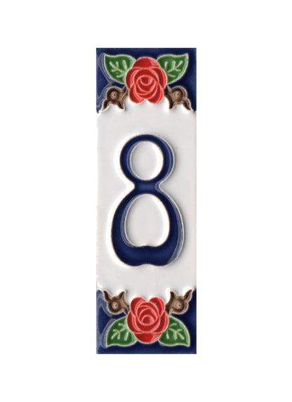 Handmade Italian Red Rose Ceramic House Number Tiles 10 x 3.3 cm