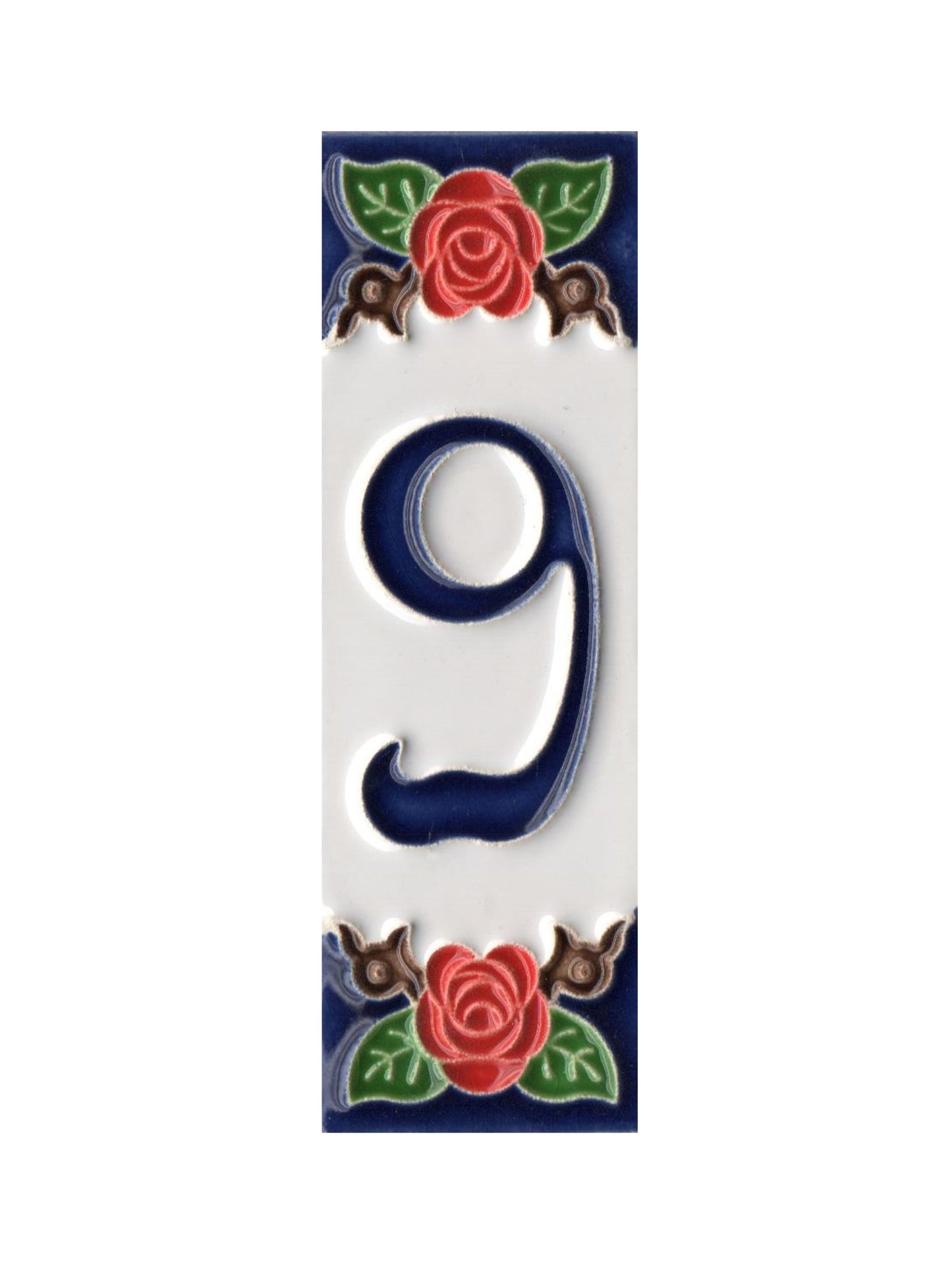 Handmade Italian Red Rose Ceramic House Number Tiles 10 x 3.3 cm