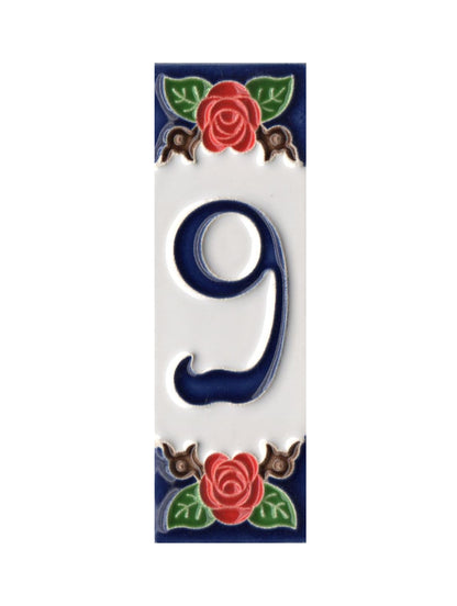 Handmade Italian Red Rose Ceramic House Number Tiles 10 x 3.3 cm