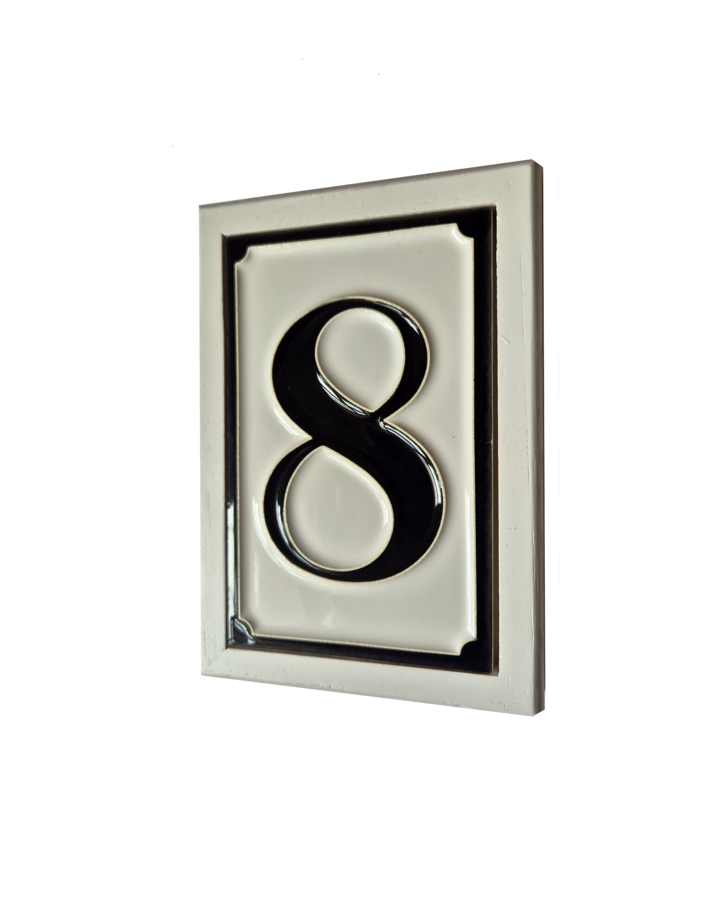 Hand-painted Italian-styled Black and White Ceramic House Number Tiles 11 x 7 cm