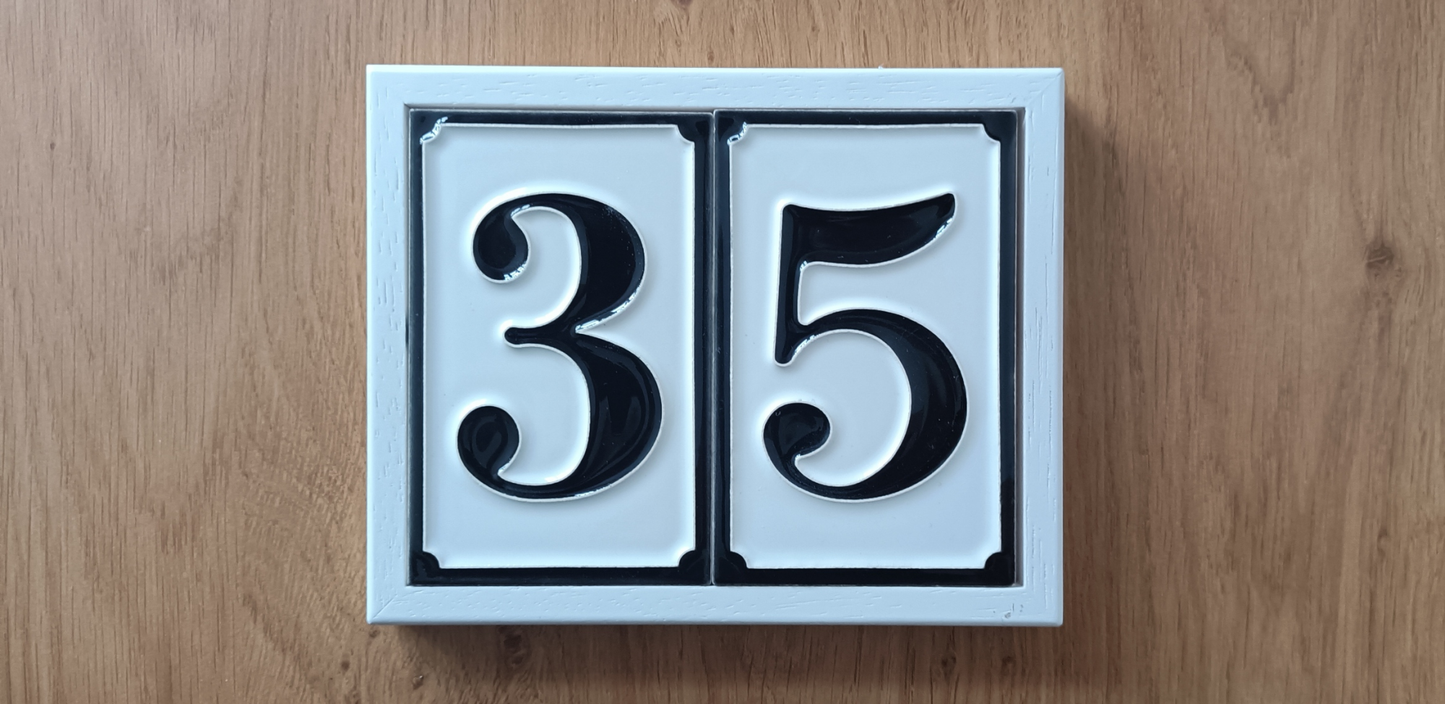 Hand-painted Italian-styled Black and White Ceramic House Number Tiles 11 x 7 cm