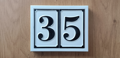 Hand-painted Italian-styled Black and White Ceramic House Number Tiles 11 x 7 cm