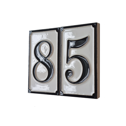 Hand-painted Italian-styled Black and White Ceramic House Number Tiles 11 x 7 cm