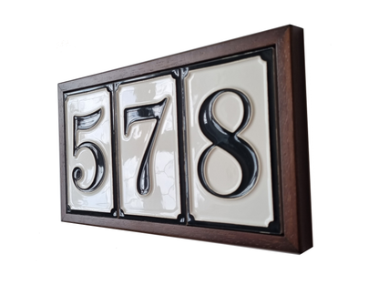 Hand-painted Italian-styled Black and White Ceramic House Number Tiles 11 x 7 cm