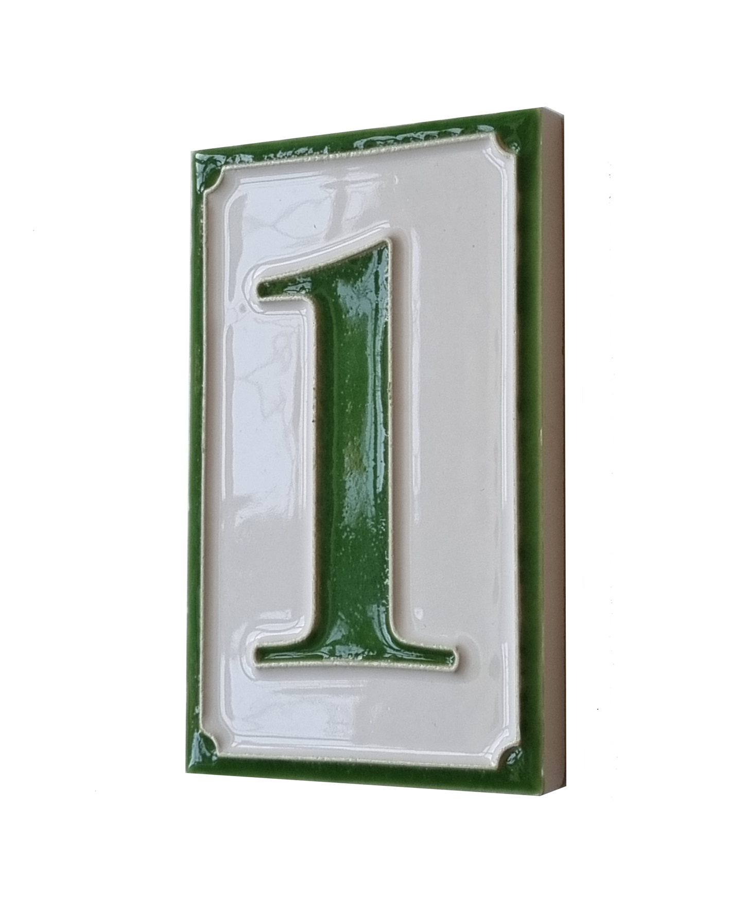 House Numbers Hand-painted Italian Ceramic Numbers Tiles Simple Green Design, Tile Size: 11cm x 7cm