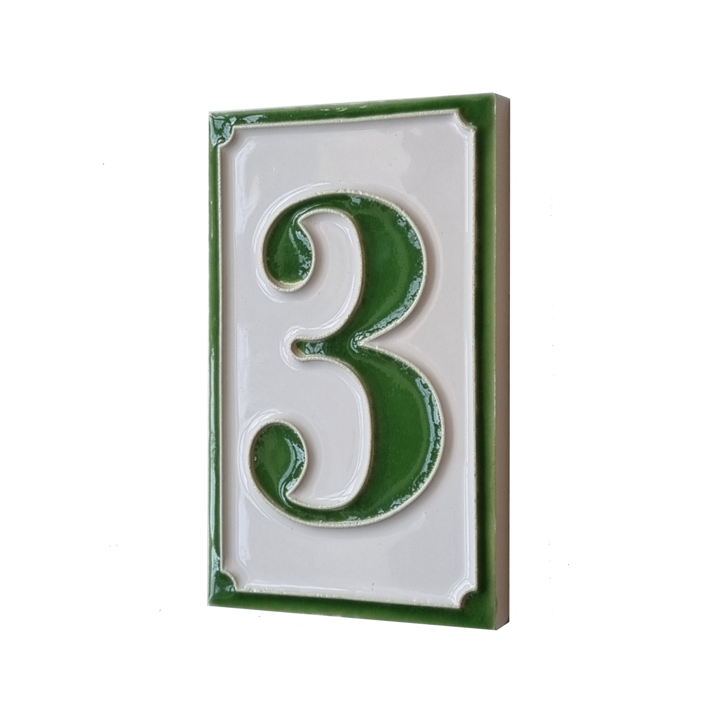 House Numbers Hand-painted Italian Ceramic Numbers Tiles Simple Green Design, Tile Size: 11cm x 7cm