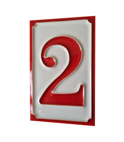 Italian hand-painted red ceramic house number tiles 11 x 7cm optional hardwood frames
