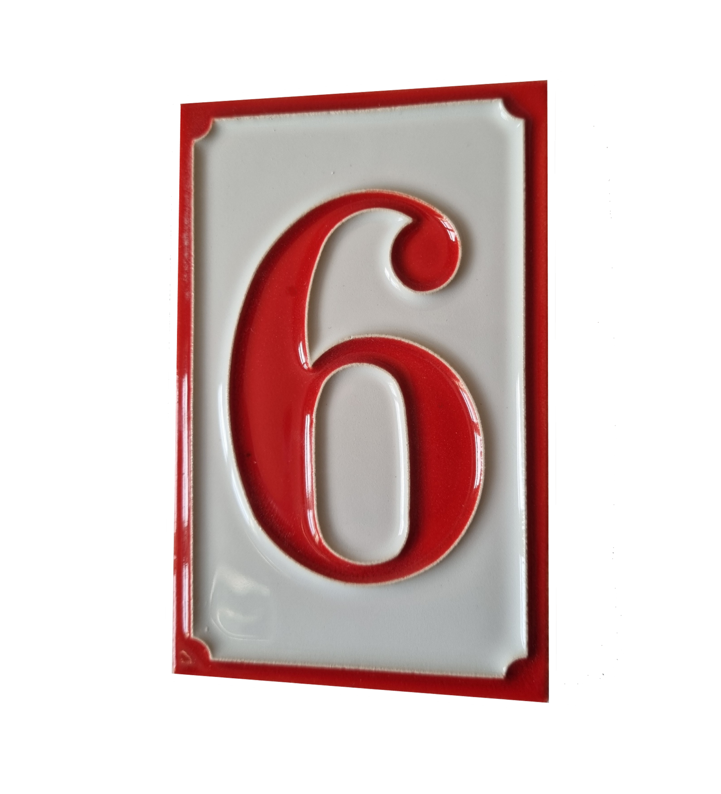 Italian hand-painted red ceramic house number tiles 11 x 7cm optional hardwood frames