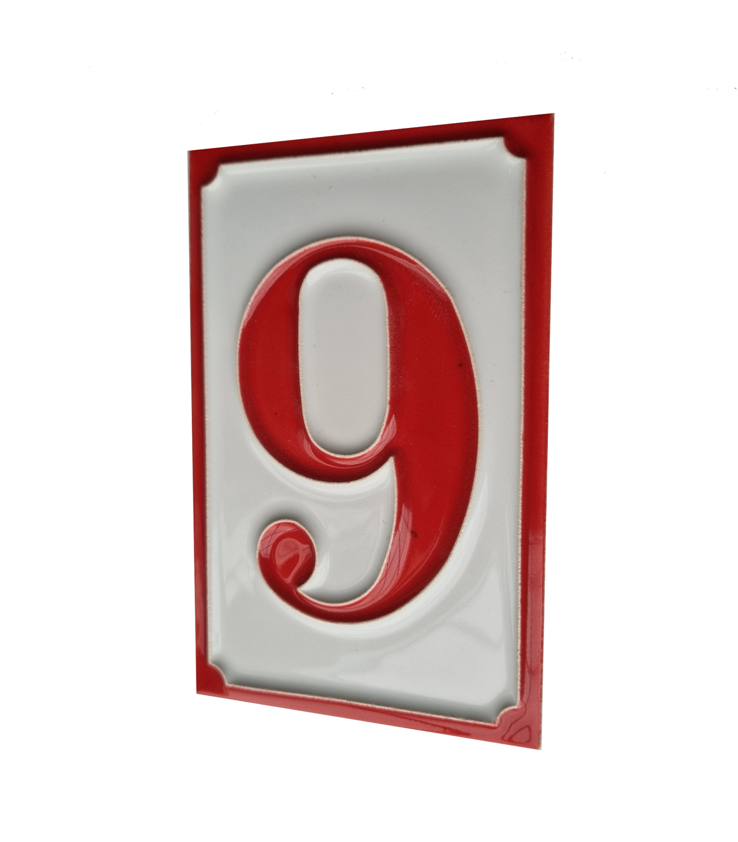 Italian hand-painted red ceramic house number tiles 11 x 7cm optional hardwood frames