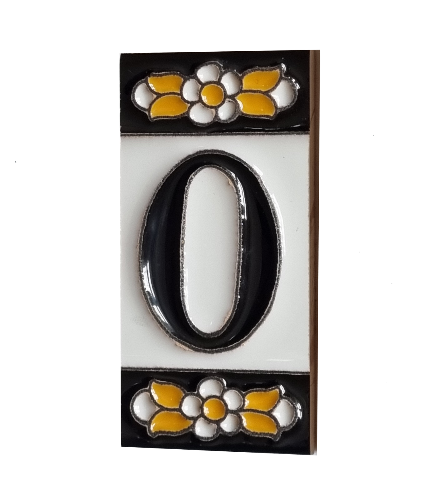 Mini-Floral Hand-painted Ceramic Black Number Tiles 7.5 x 3.5 cm & Metal Frames