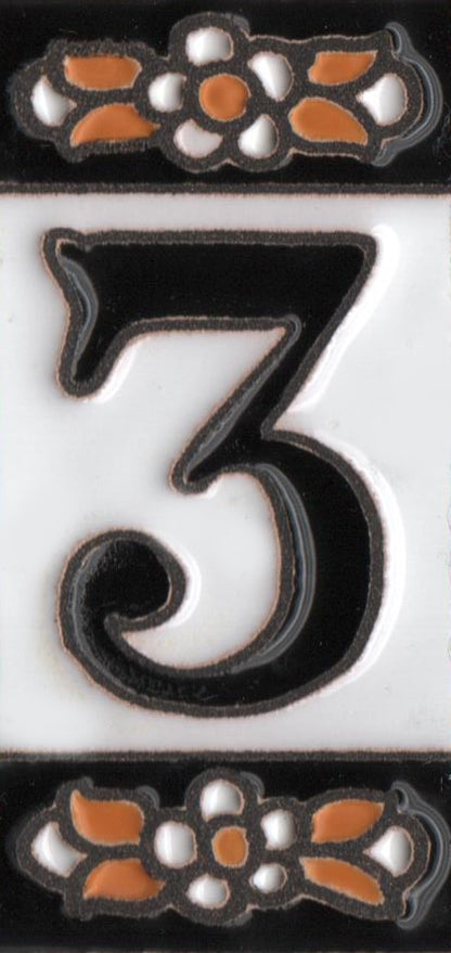 Mini-Floral Hand-painted Ceramic Black Number Tiles 7.5 x 3.5 cm & Metal Frames