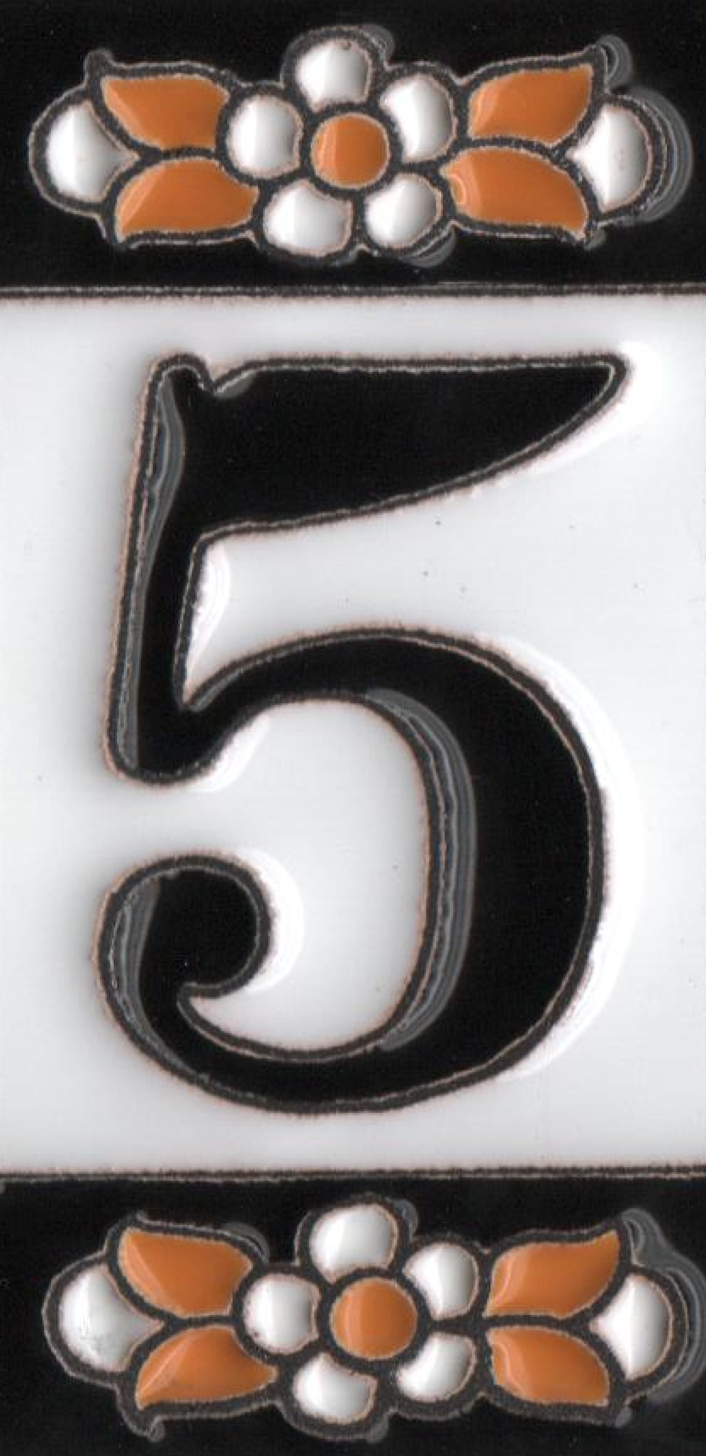 Mini-Floral Hand-painted Ceramic Black Number Tiles 7.5 x 3.5 cm & Metal Frames