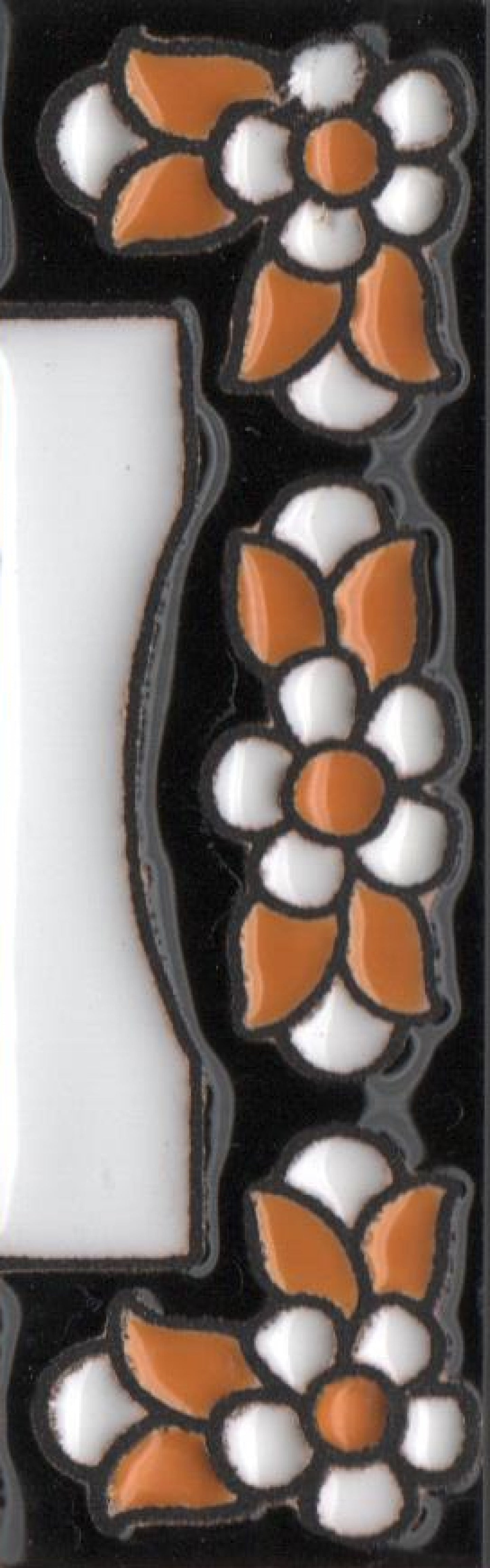 Mini-Floral Hand-painted Ceramic Black Number Tiles 7.5 x 3.5 cm & Metal Frames